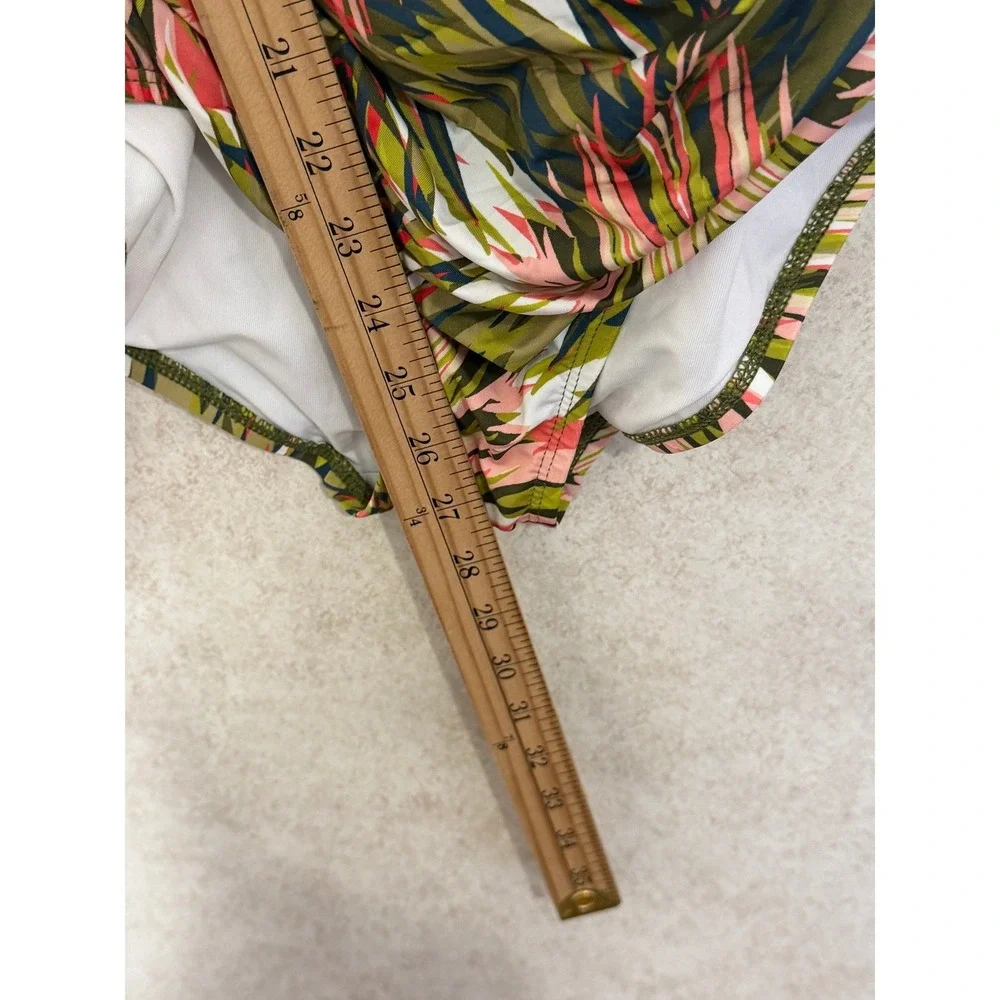 Jantzen Jungle Palm Surplice One Piece Swimsuit Size 6 Green Pink Tropical Beach